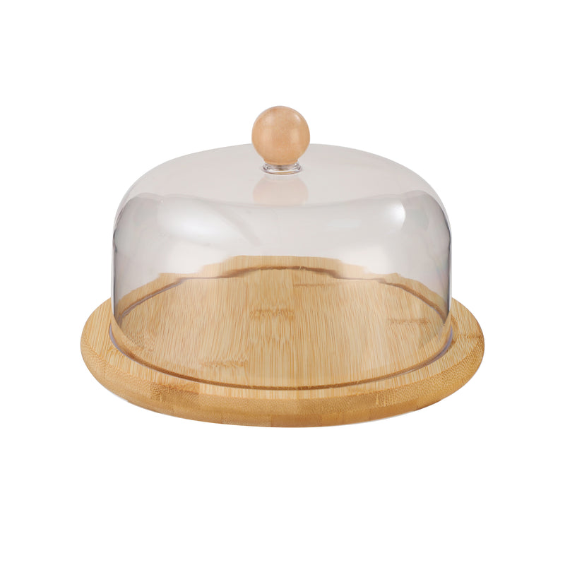 Vague Wooden Serving Cake Platter with Cover and Wooden Knob