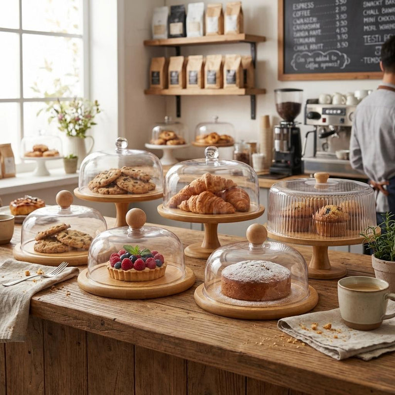 Vague Wooden Serving Cake Platter with Cover