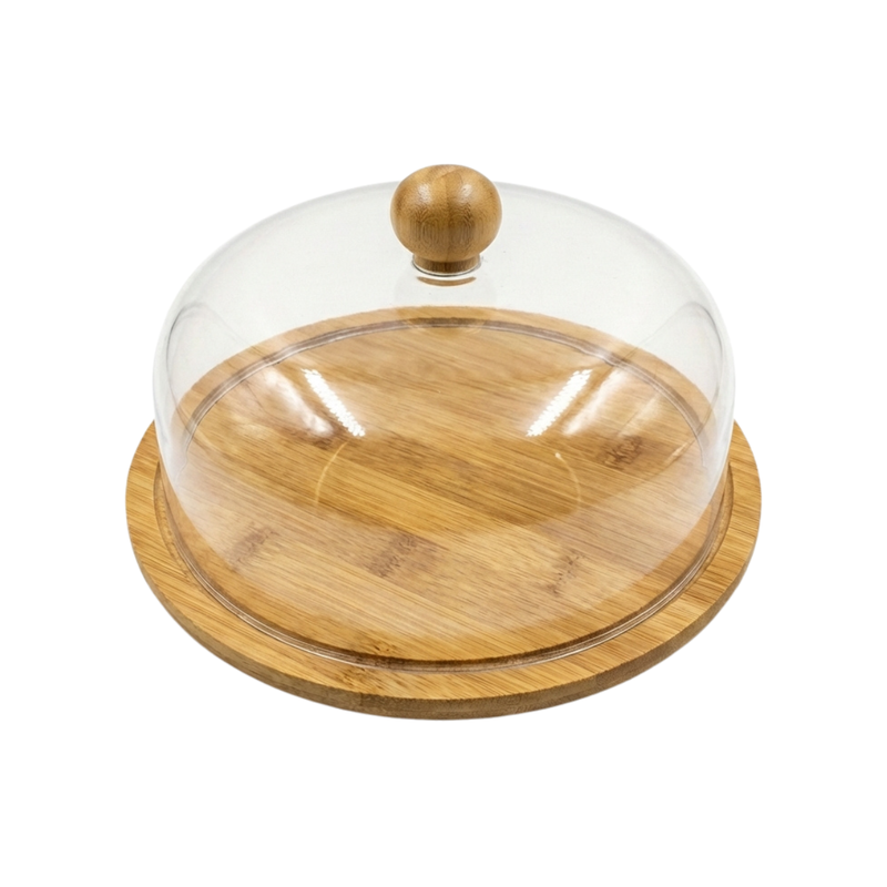 Vague Wooden Serving Cake Platter with Cover and Wooden Knob - Al Makaan Store