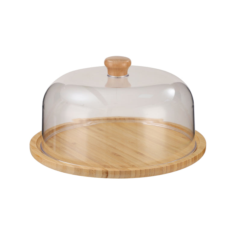 Vague Wooden Serving Cake Platter with Cover and Wooden Knob