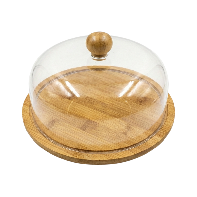 Vague Wooden Serving Cake Platter with Cover and Wooden Knob - Al Makaan Store