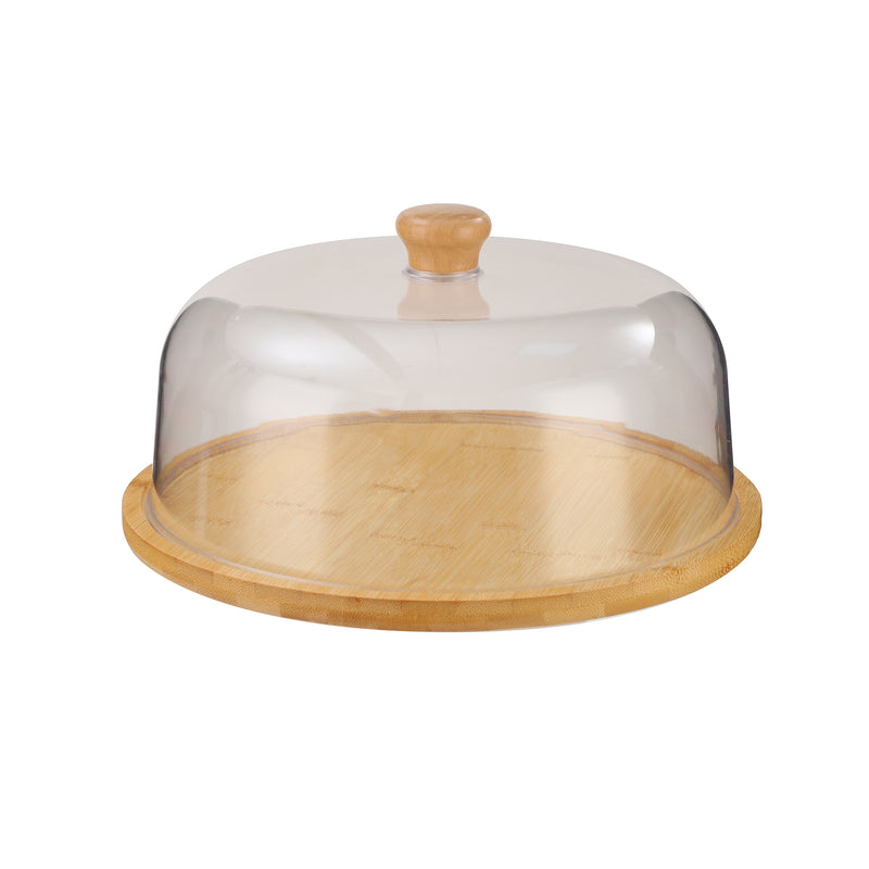 Vague Wooden Serving Cake Platter with Cover and Wooden Knob