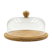 Vague Wooden Serving Cake Platter with Cover and Wooden Knob - Al Makaan Store