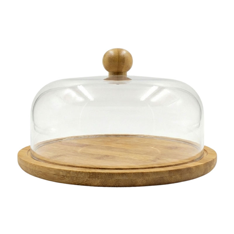 Vague Wooden Serving Cake Platter with Cover and Wooden Knob - Al Makaan Store