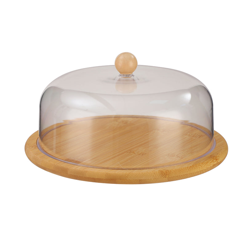 Vague Wooden Serving Cake Platter with Cover and Wooden Knob