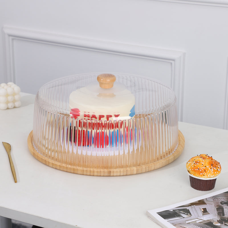 Vague Wooden Serving Cake Platter with Striped Cover 36 x 20 cm
