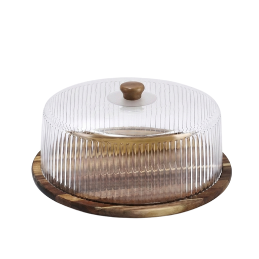 Vague Wooden Serving Cake Platter with Striped Cover 36 x 20 cm - Al Makaan Store