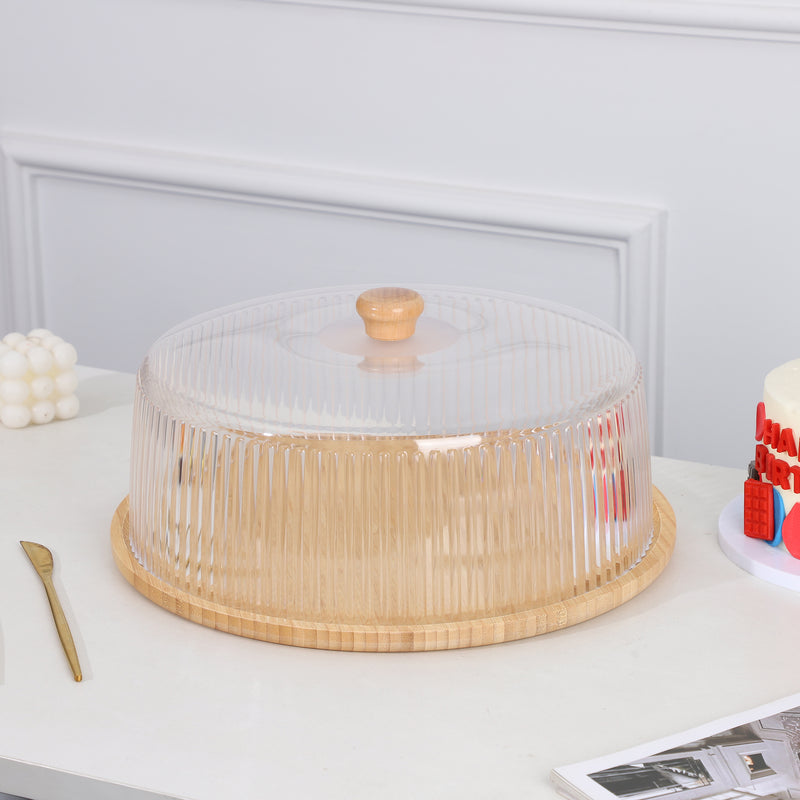 Vague Wooden Serving Cake Platter with Striped Cover 36 x 20 cm