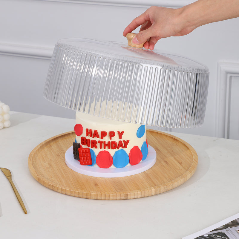 Vague Wooden Serving Cake Platter with Striped Cover 36 x 20 cm