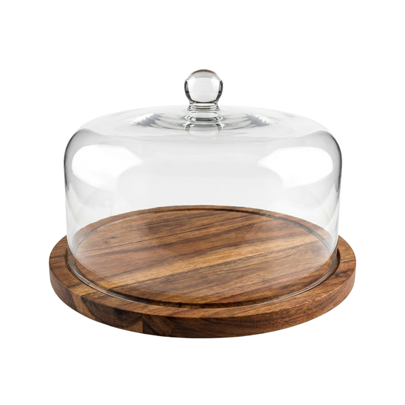 Vague Wooden Serving Cake Platter with Cover 27 x 20 cm - Al Makaan Store