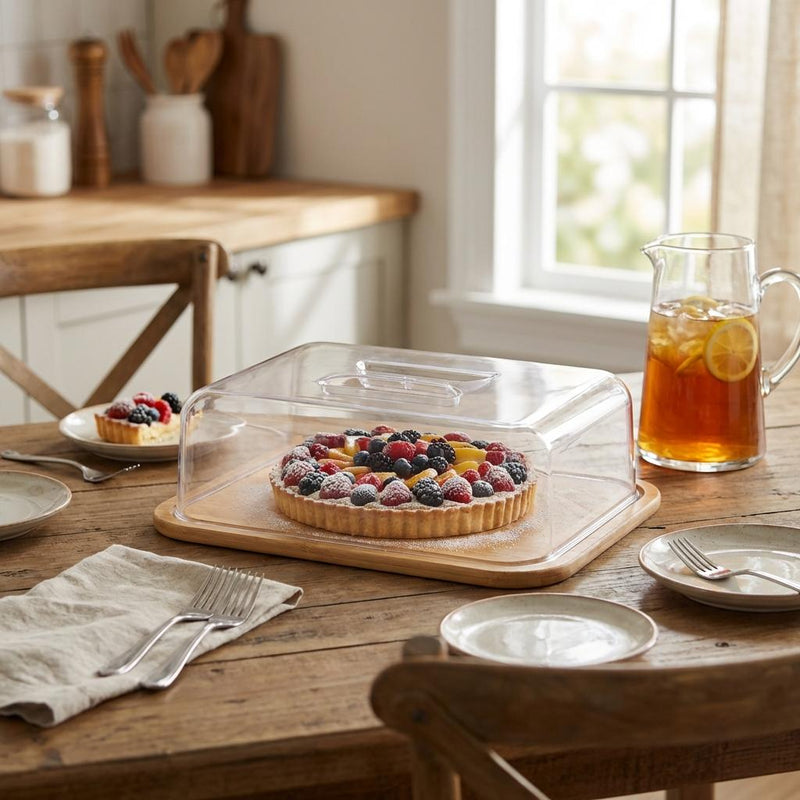 Vague Wooden Rectangular Serving Platter with Cover