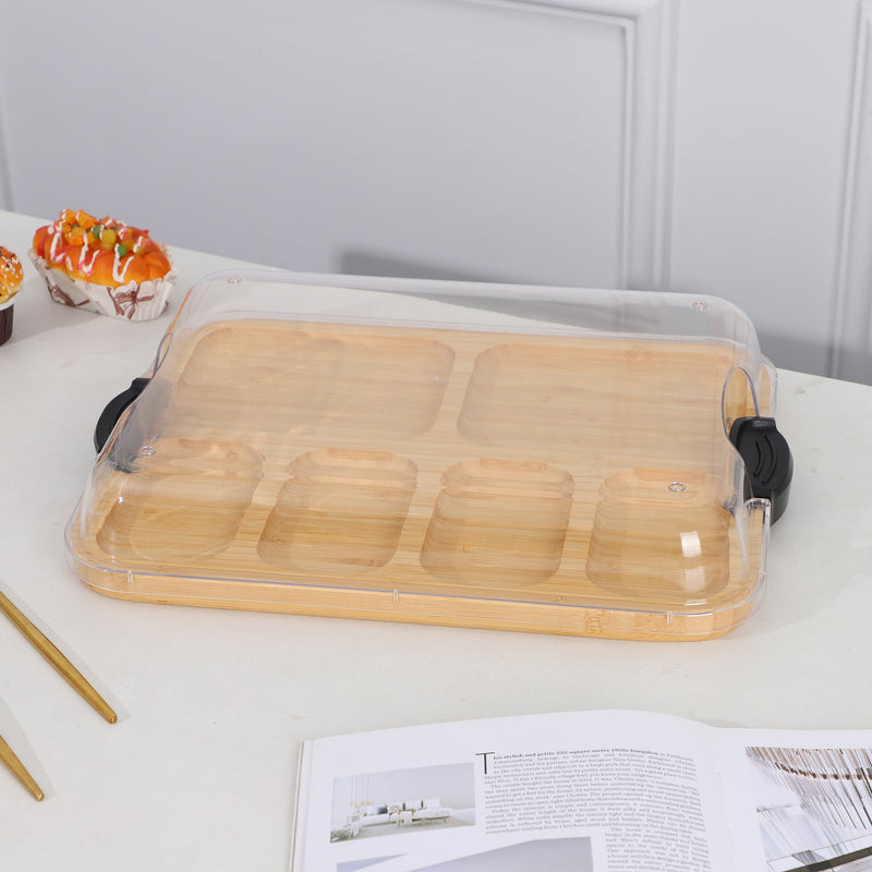 Vague Wooden Compartment Tray with Cover 39 x 29 x 7 cm