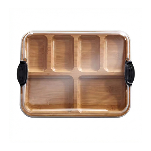 Vague Wooden Compartment Tray with Cover 39 x 29 x 7 cm - Al Makaan Store