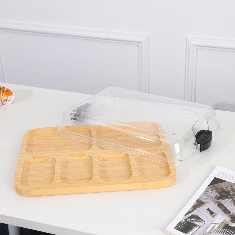 Vague Wooden Compartment Tray with Cover 39 x 29 x 7 cm