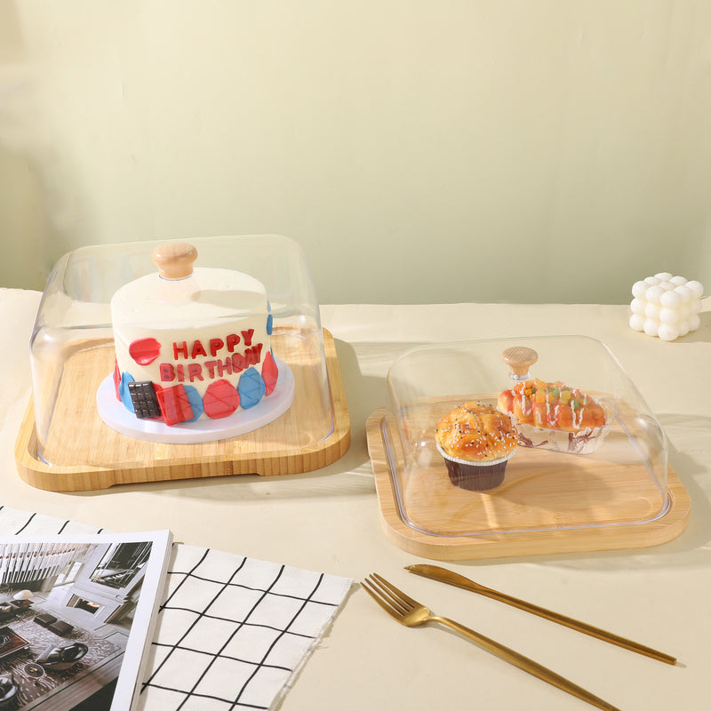 Vague Wooden Square Serving Platter with Cover