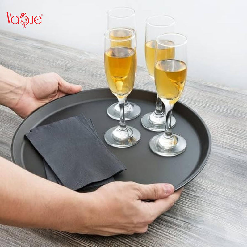 Vague Round Non Slip Plastic Tray with Rubber