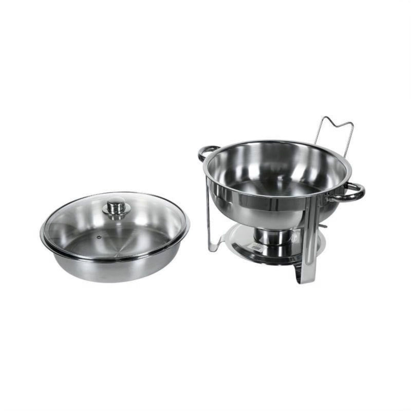Vague Round Stainless Steel Chafing Dish with Glass Lid 4.5 Liters - Al Makaan Store