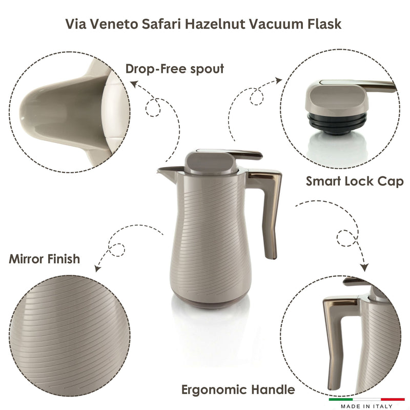 Via Veneto Safari Hazelnut Tea & Coffee Vacuum Flask 700 ml & 1 Liter