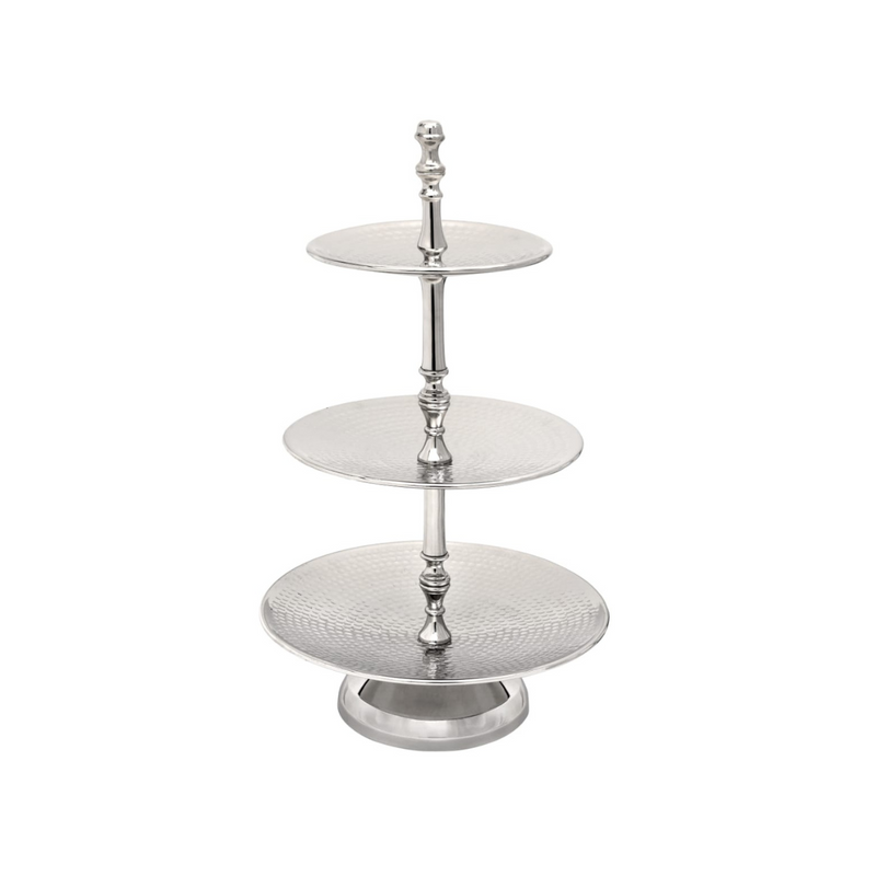 Vague Round 3 Tier Stand Stainless Steel Shiny Finish 36 cm India - Al Makaan Store