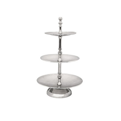 Vague Round 3 Tier Stand Stainless Steel Shiny Finish 36 cm India - Al Makaan Store