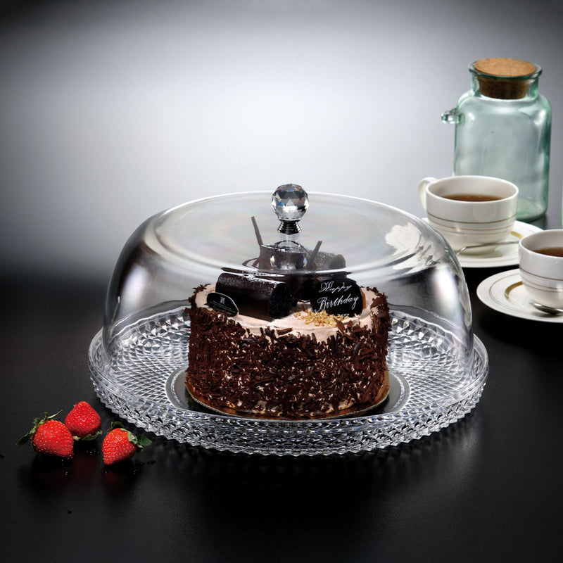 Vague Acrylic Transparent Diamond Round Cake Serving Box 32.8 cm x 16.7 cm - Al Makaan Store
