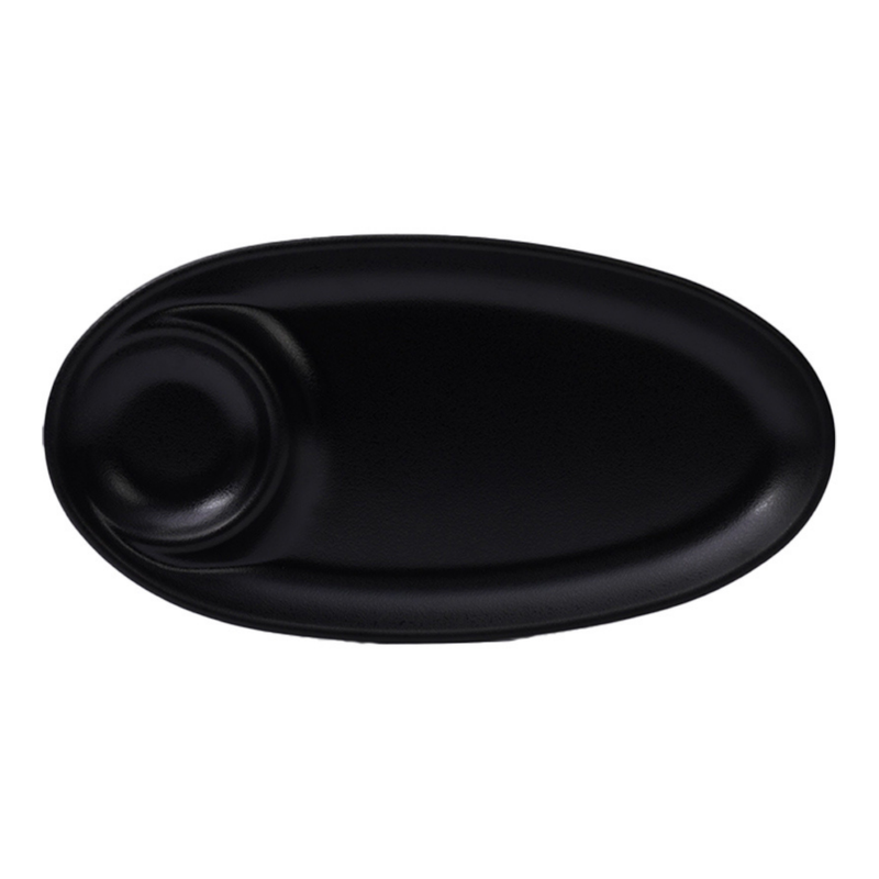 Vague Melamine Oval Platter with Sauce Hole Black Matt Finish - Al Makaan Store