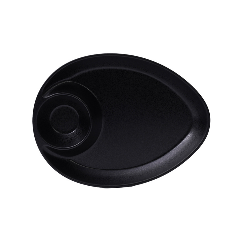 Vague Melamine Triangle Platter with Sauce Hole Black Matt Finish - Al Makaan Store