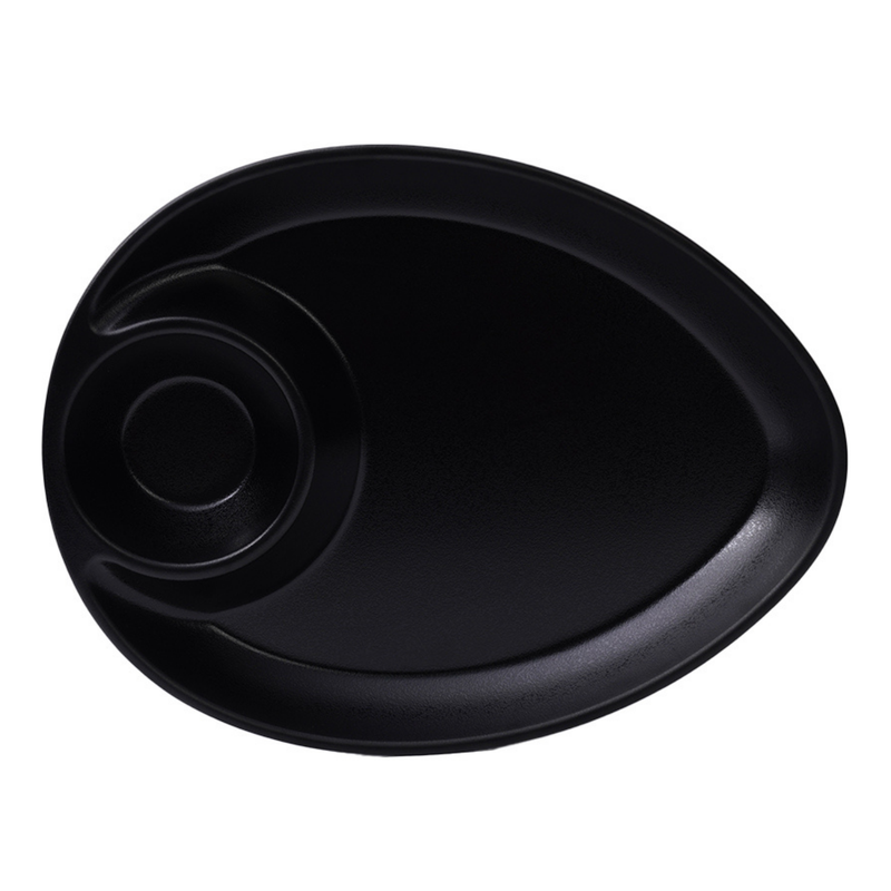 Vague Melamine Triangle Platter with Sauce Hole Black Matt Finish - Al Makaan Store
