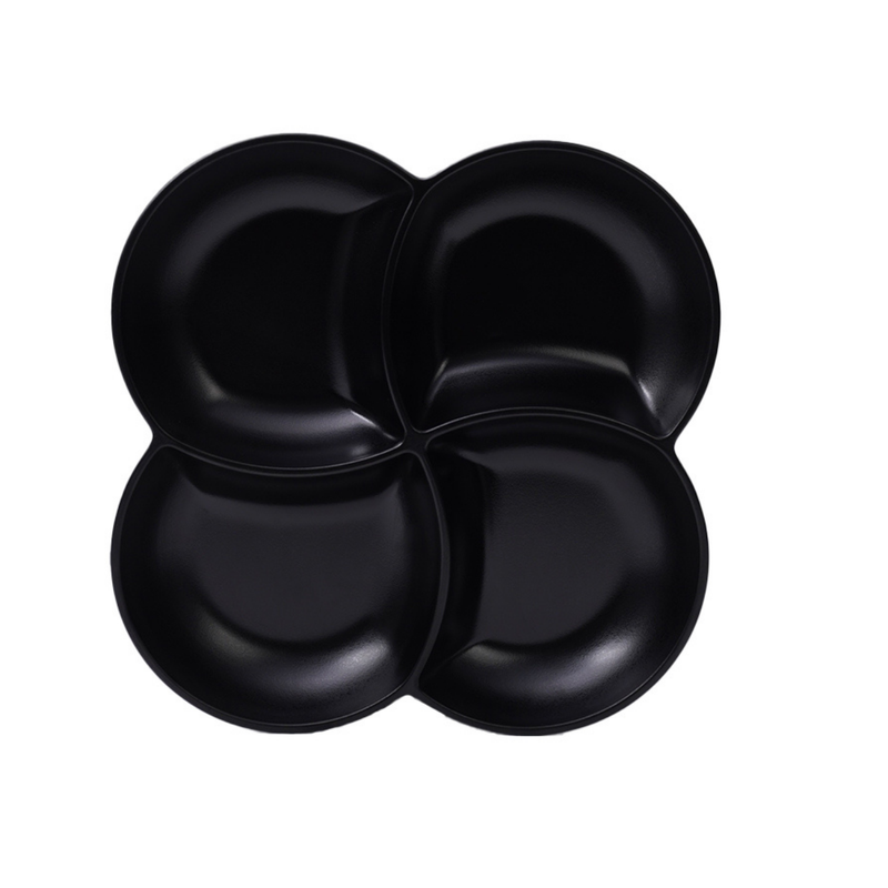 Vague Melamine Square Flower Divided Platter 26 x 3.5 cm Black Matt Finish - Al Makaan Store