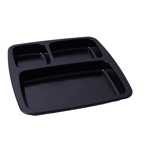 Vague Melamine Square 3 Compt. Divided Platter 25 cm Black Matt Finish - Al Makaan Store