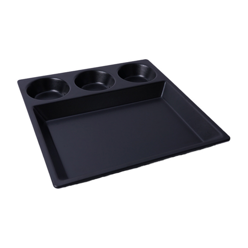 Vague Melamine Square Divided Platter with 3 Sauce Compt. 29.5 x 3 cm Black Matt Finish - Al Makaan Store