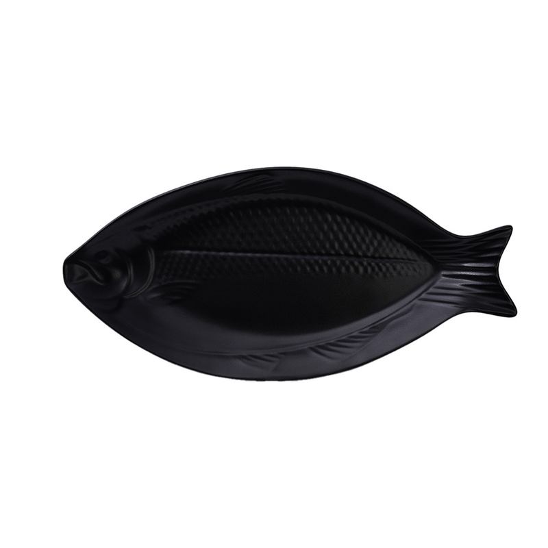 Vague Melamine Fish plate 59.5 x 28 cm Black Matt Finish - Al Makaan Store