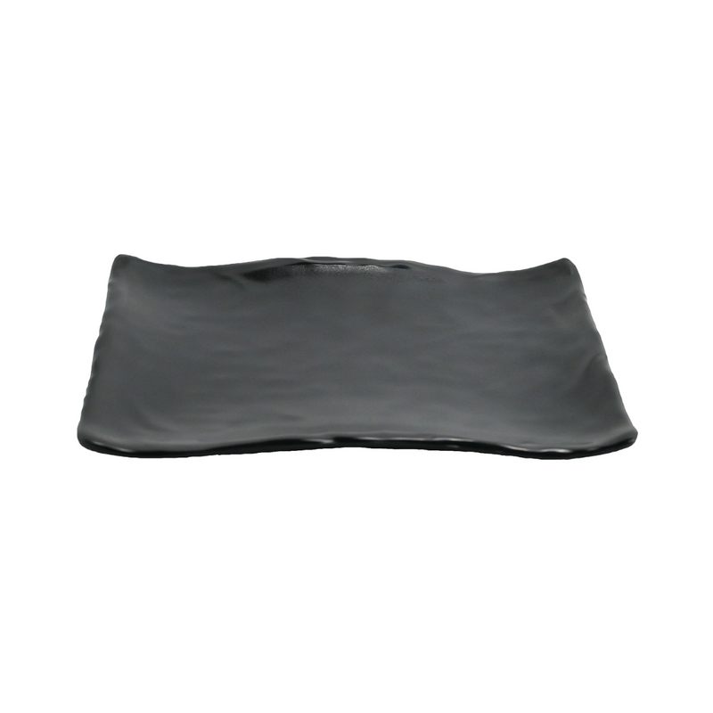 Vague Black Textured Melamine Rectangular Wavy Plate