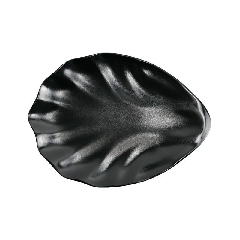 Vague Black Textured Melamine Leaf Plate