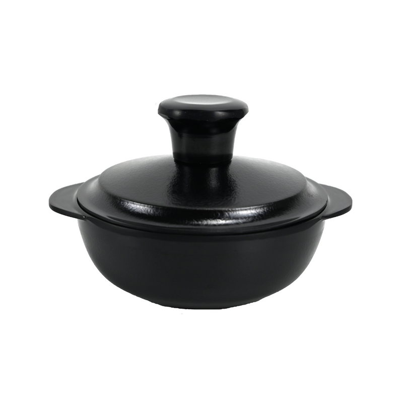 Vague Black Textured Melamine Round Bowl With Lid 5.5"