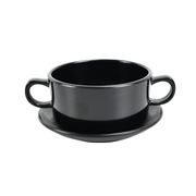Vague Black Melamine Soup Bowl & Saucer with Handle Set - Al Makaan Store