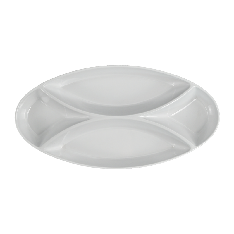Vague Melamine White Oval Divided Plate - Al Makaan Store