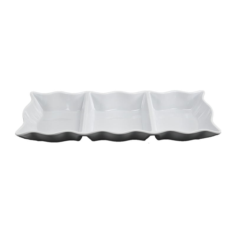 Vague Melamine White Three Compartment Plate Wavy 12” - Al Makaan Store