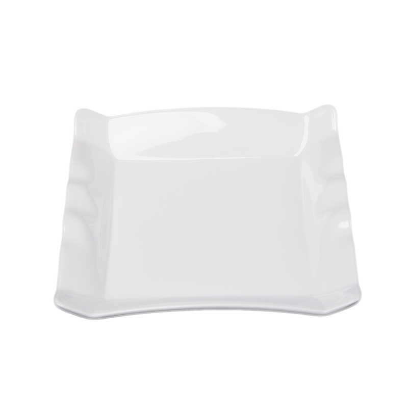 Vague Melamine White Square Plate wih Wavy Edges - Al Makaan Store