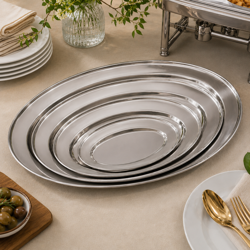 Stainless Steel Buffet Oval Tray- Al Makaan Store