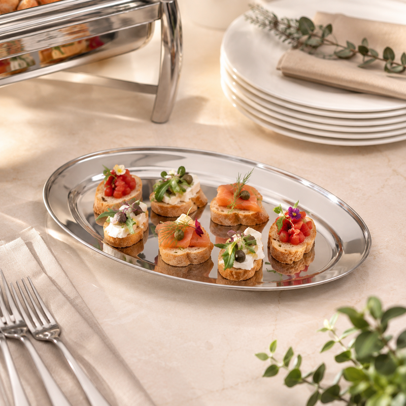 Stainless Steel Buffet Oval Tray- Al Makaan Store