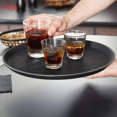 Vague Round Non Slip Plastic Tray with Rubber