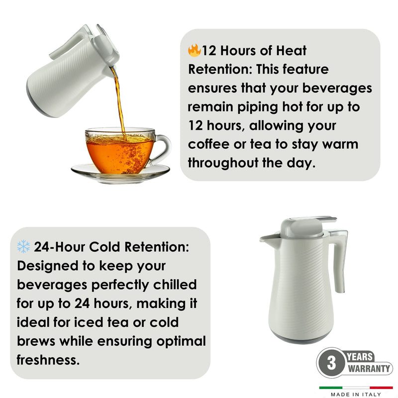 Via Veneto Safari Pearl Grey Tea & Coffee Vacuum Flask 700 ml & 1 Liter