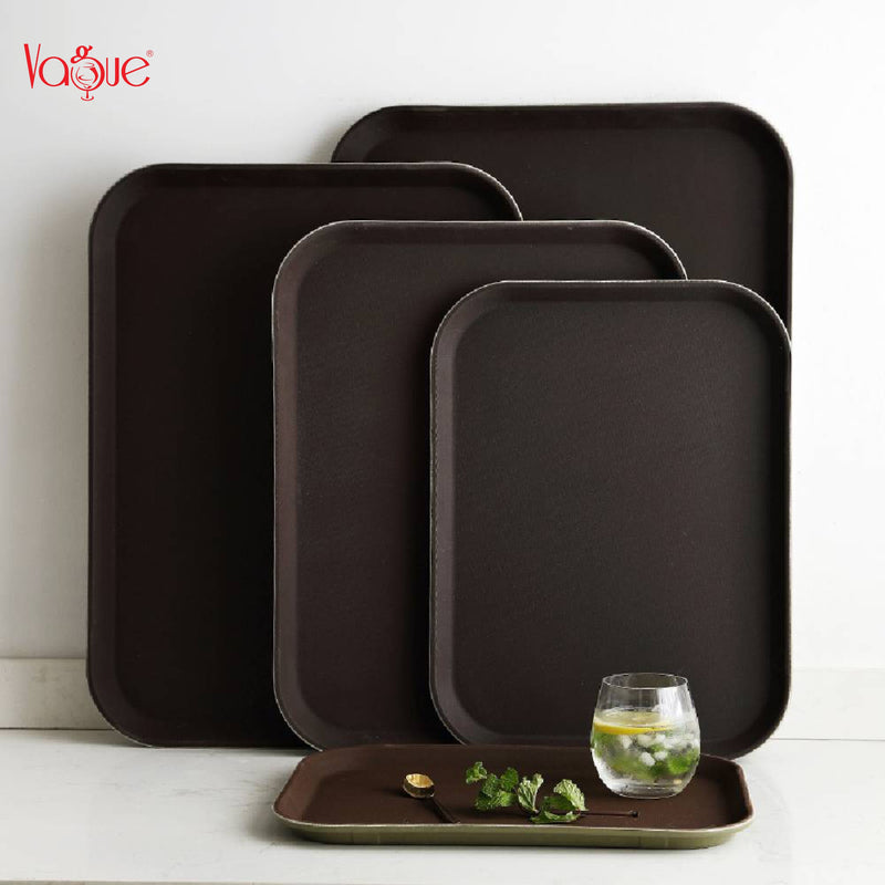 Vague Rectangular Non Slip Plastic Tray with Rubber