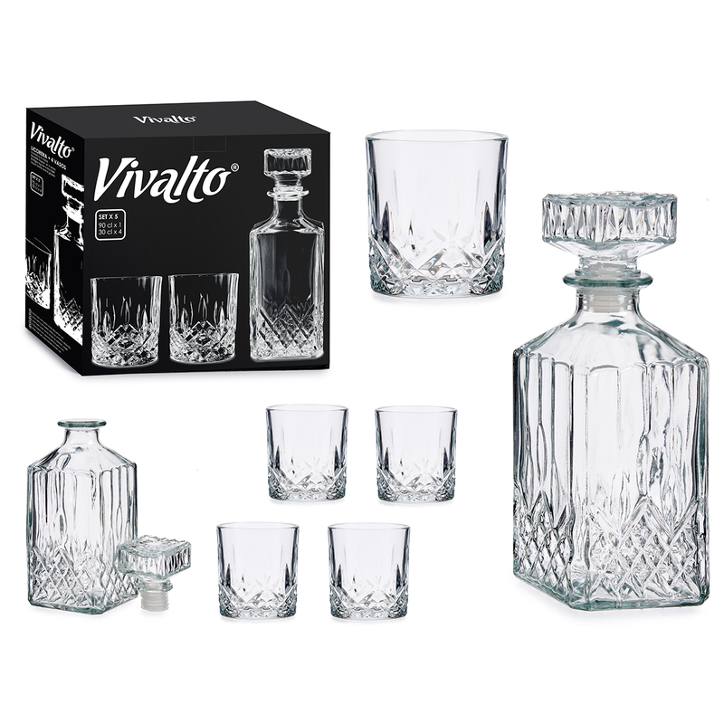 Vivalto 5 Piece Liquor Bottle & Glasses Set - Al Makaan Store