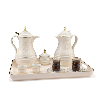 طقم تقديم القهوة والشاي العربي الأنيق من أرتيفيرا - مجموعة الدلة الفاخرة المكونة من 12 قطعة مع أكواب وصينية