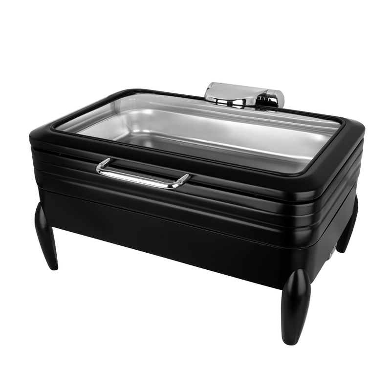 Vague Stainless Steel Rectangular Full Chafing Dish with Glass Window 9 Liter
