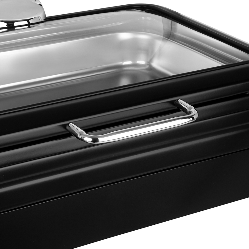 Vague Stainless Steel Rectangular Full Chafing Dish with Glass Window 9 Liter