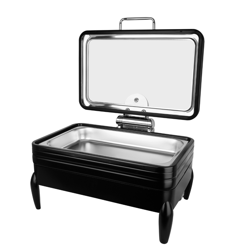 Vague Stainless Steel Rectangular Full Chafing Dish with Glass Window 9 Liter