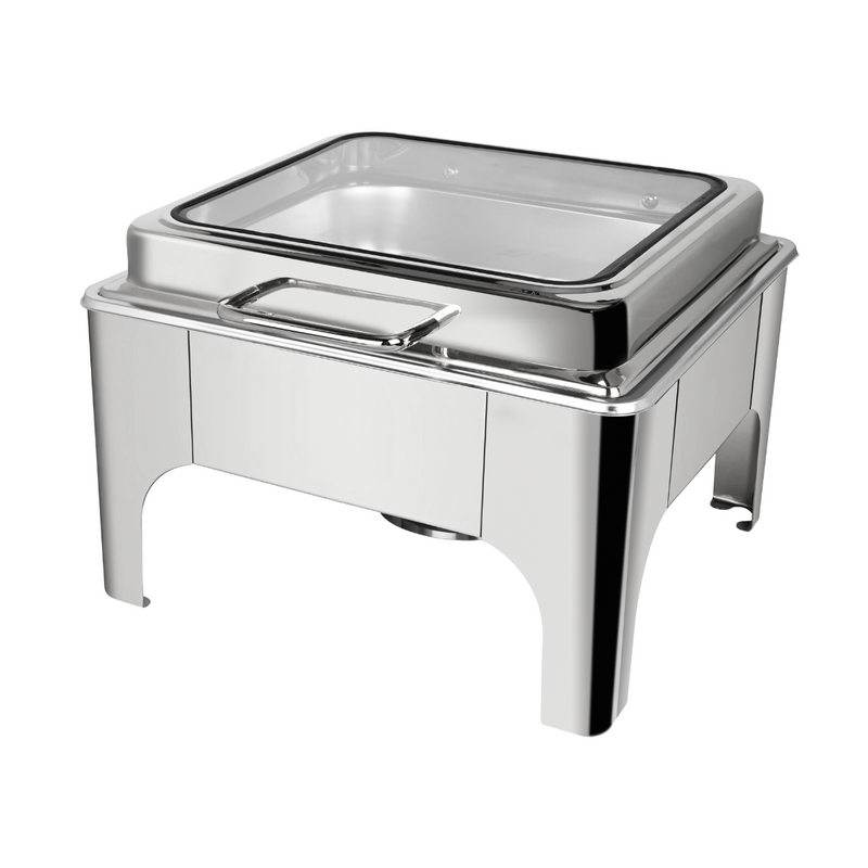 Vague Stainless Steel 6 Liters 2/3 Square Chafing Dish With Glass Lid